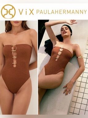 ViX Paula Hermanny Firenze Judy Strapless Brown One-Piece Swimsuit Sz M NWT 298$